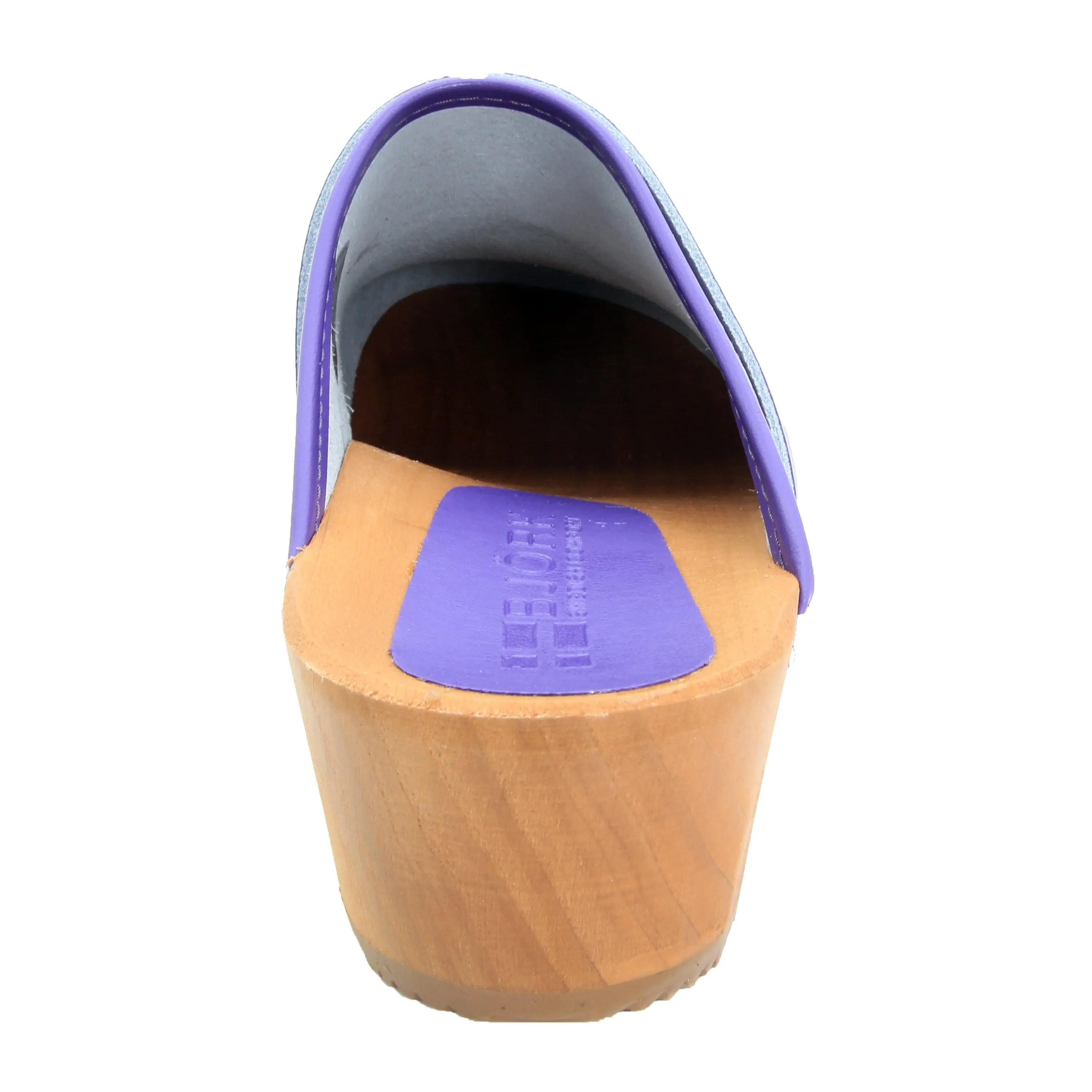 BJORK Maja Wood Open Back Leather Clogs in Purple