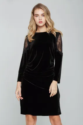 Black Suede Lace Sleeves Mini Dress