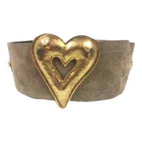 EDOUARD RAMBAUD Light Brown Suede Belt with Gold Heart Belt