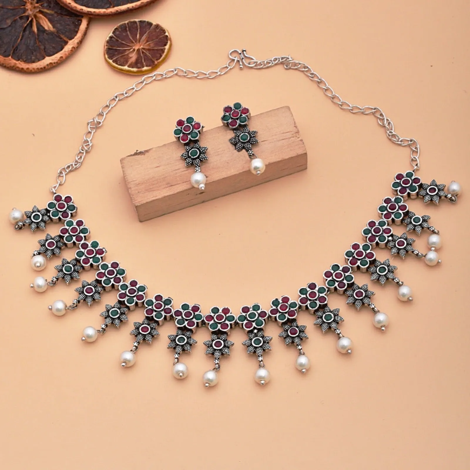 Pranalika Silver Oxidized Necklace