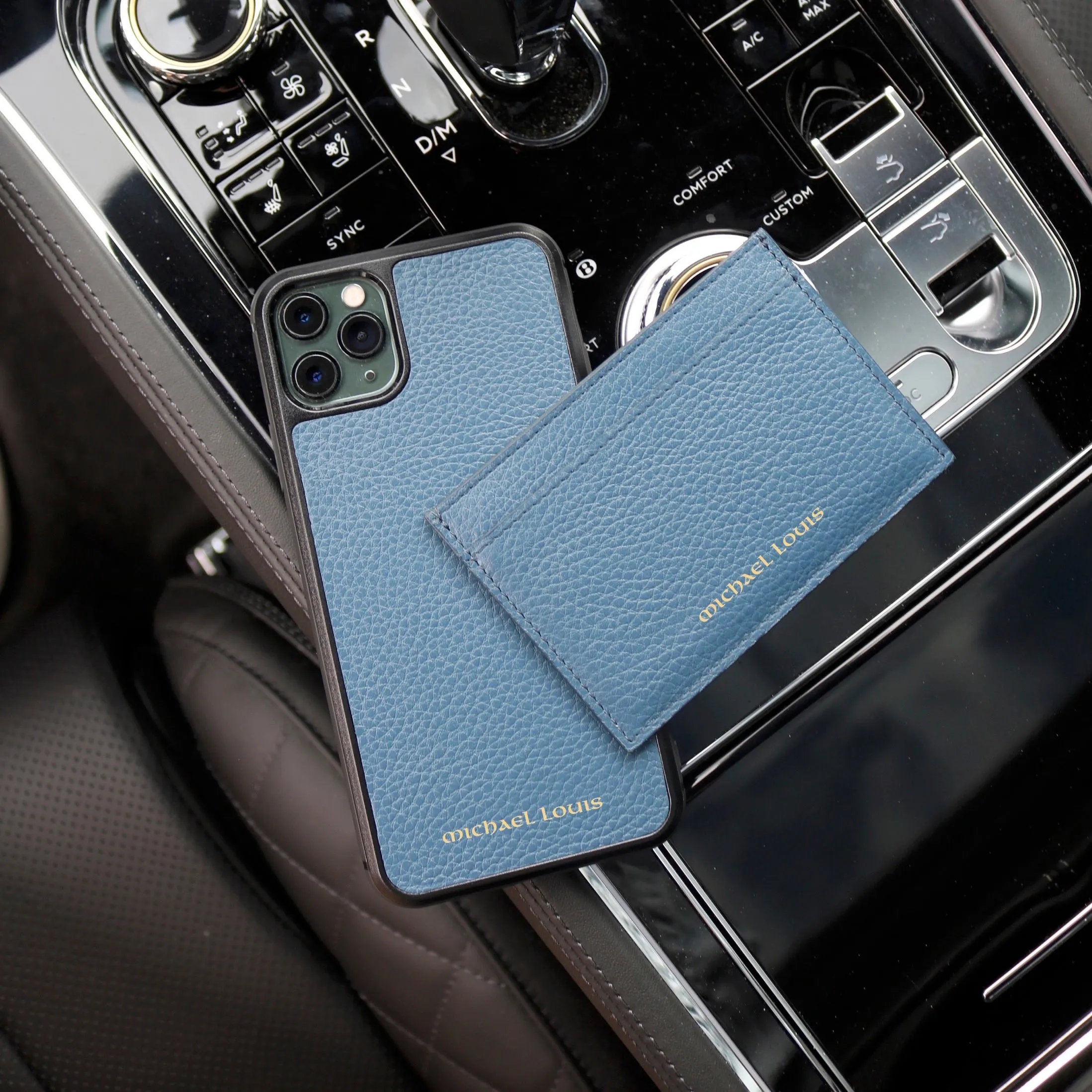 Slate Blue Pebbled Leather Classic Card Holder