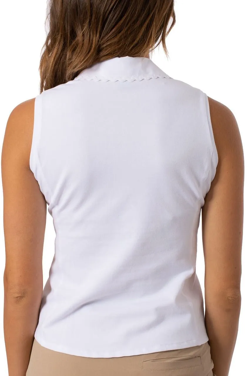 Sleeveless Stretch Pique Cotton Polo with White Ric Rac Trim