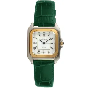 Women's Watch 36mm Square Tank Shape Green Leather Strap Watch